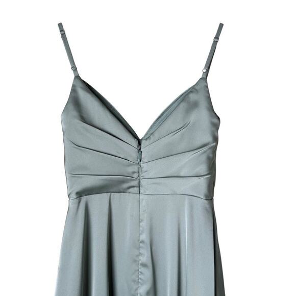 Azazie Calissa Mist A-Line V-Neck Pleated Stretch Satin Dress Bridesmaid Gown A0 - Picture 11 of 13